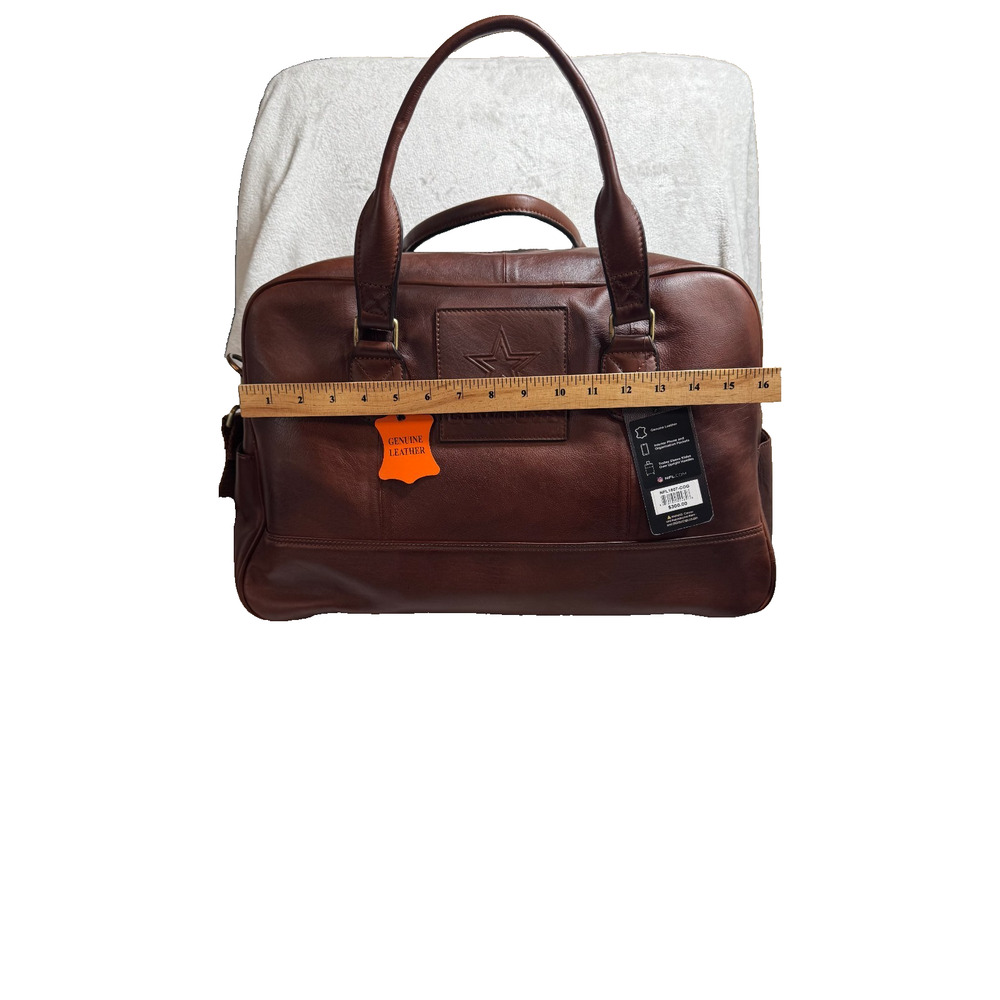 NFL Dallas Cowboys Brown Genuine Leather Weekender Duffel Bag New With Tags - Picture 15 of 16